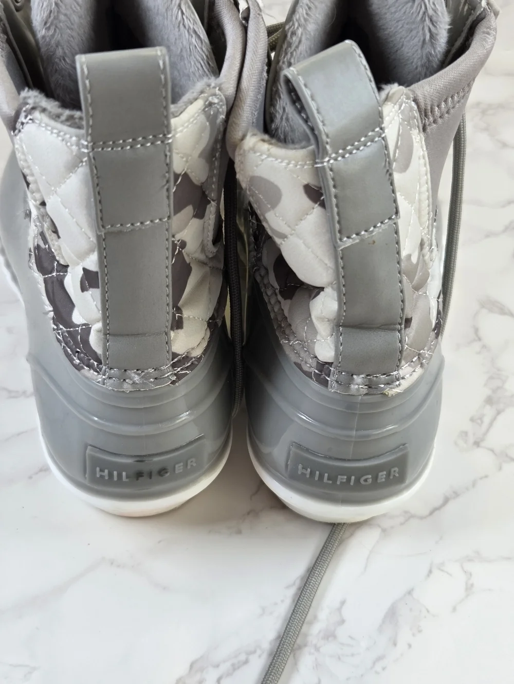 Women's Grey Quilted Duck Boot Lace-Up Ankle Boots(B15)